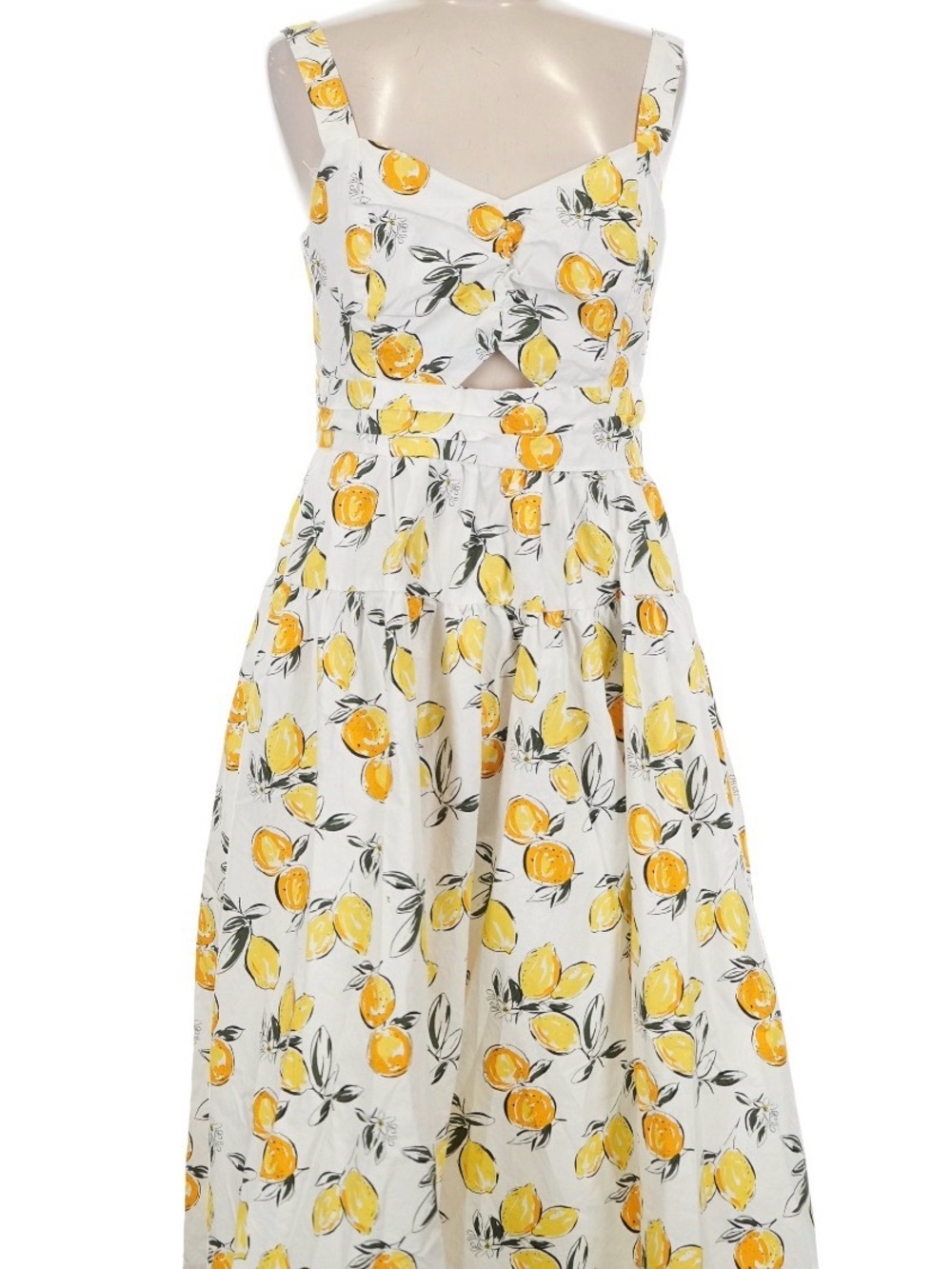 White Lemon-Print Midi Dress with Cutout Waist